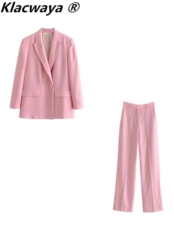 Klacwaya-Conjunto de pantalones elegantes para mujer, traje de 2 piezas, Blazer, pantalones de cintura alta, 2022