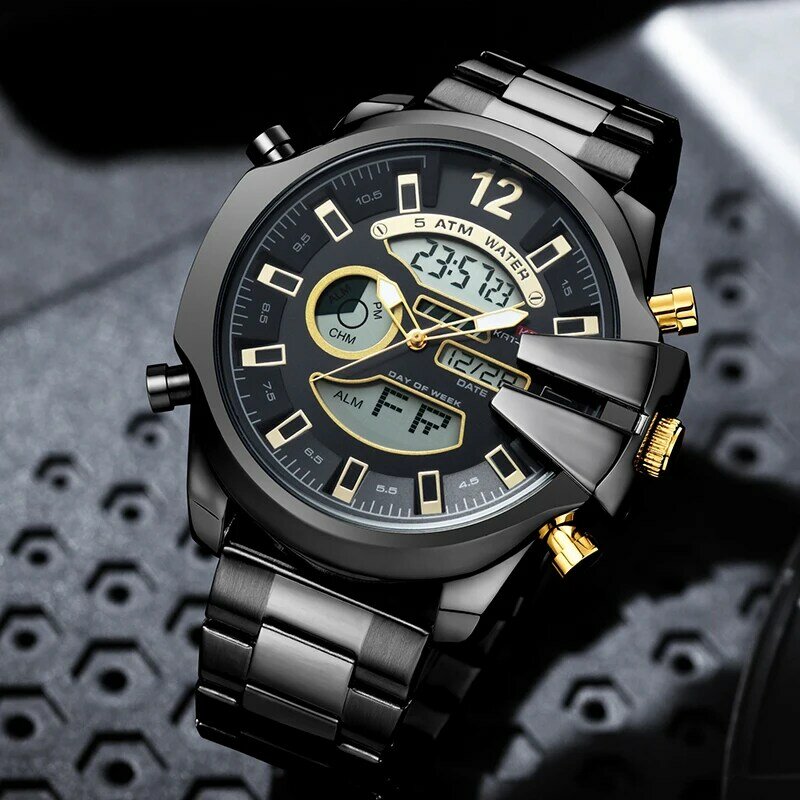 Relógio de aço impermeável masculino, Quartzo, Data, Relógio, Cronógrafo, Relógio de pulso, Luxo, Marca de topo, Moda, KAT