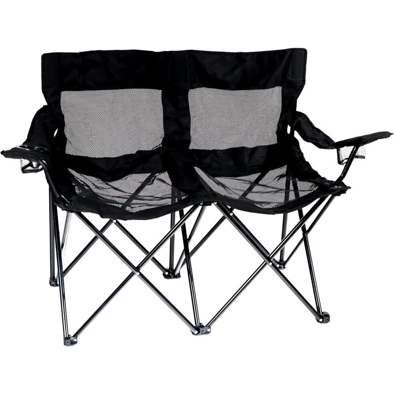 Silla de campamento con respaldo de malla, marco de acero de estilo Triple, negro
