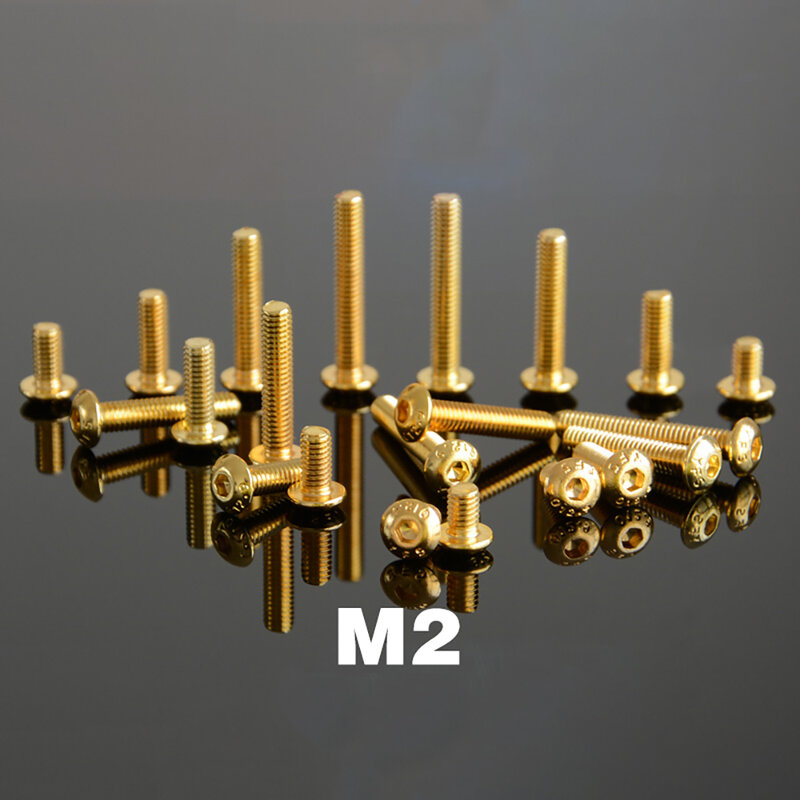 M2 m2.5 dourado 12.9 grau de liga de aço soquete sextavado parafuso sextavado cabeça de botão din7991 uso para artesanato modelo de carro fixador de móveis