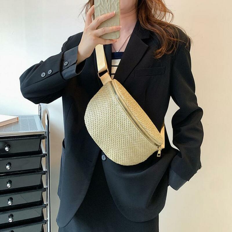 Summer Straw Woven Women Waist Bag Braided Casual Adjustable Strap Large Capacity Shoulder Crossbody Bag Chest Bag bolso mujer