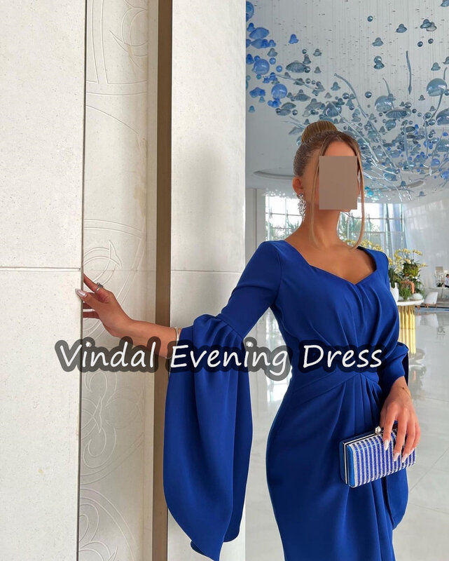 Vindal Schatz Ausschnitt Abendkleid bodenlangen Crêpe elegante Rüschen eingebauten BH Saudi-Arabien 1/2 Ärmel für Frau 2024