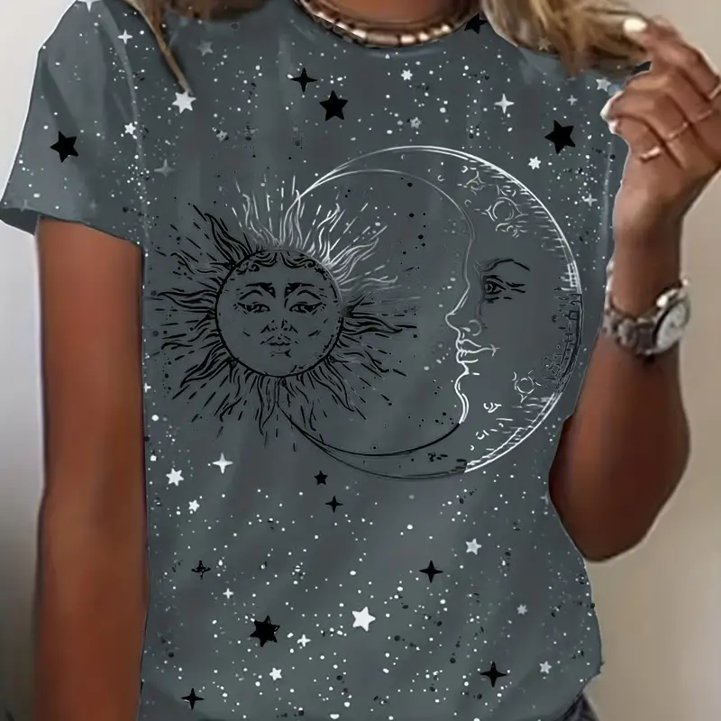 Women's New Crew-Neck Short-Sleeved T-Shirt Printed Star Oversized Women's Top Breathable and Refreshing Top Women's Clothing
