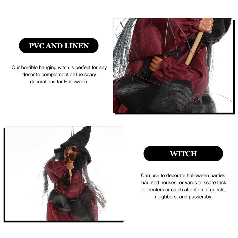 Colgante de bruja animada en Broomstick, accesorio de inducción activada por voz, decoraciones portátiles divertidas, escoba colgante animada
