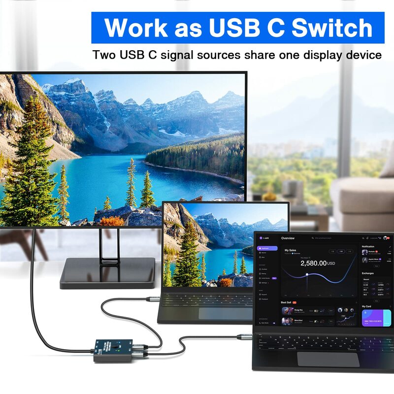 Przełącznik USB C, dwukierunkowy przełącznik USB C 2 laptopy, rodzaj USB C przełącznik KVM obsługuje Transfer danych wideo/10gbps