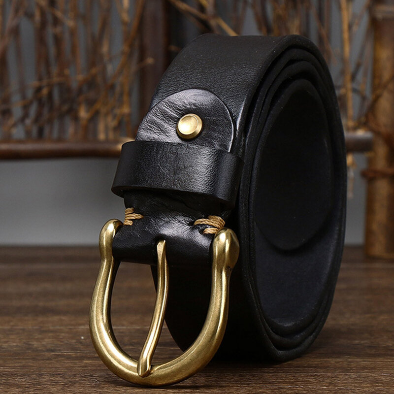 New Pleated 3.8cm Wide 4mm Thickened Pure Cowhide Copper Needle Buckle For Men And Women's Tactical High-Quality Hunting Belt