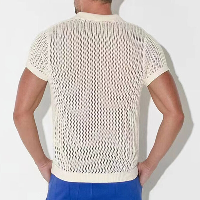 Hemd Tops Mode Streetwear gerippt gestrickt sexy durchsichtig aushöhlen Kurzarmhemd Slim Fit bequeme Mode