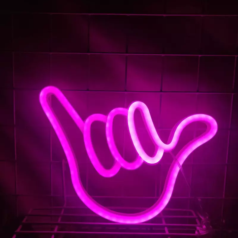 Signe de lumière au néon LED de geste de paix, forme de main, face de doigt, veilleuse murale, art, décor de chambre à coucher, lampe, anniversaire, cadeau de Noël