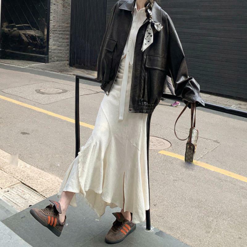 女性用ハイウエストフィッシュテールスカート,韓国風スカート,薄い,不規則,ミッドレングス,夏のデザイン