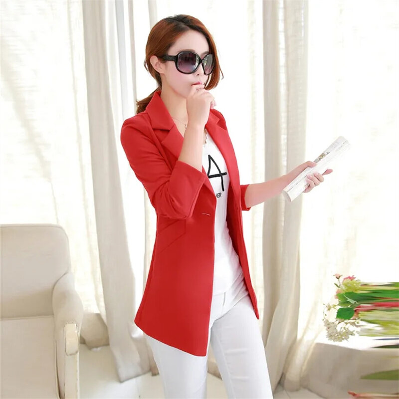 2024 Spring Autumn One Button Black Coat Women Fashion Casual Women Blazer Figure Flattering Sli Long-Sleeved Suit Jacket Female