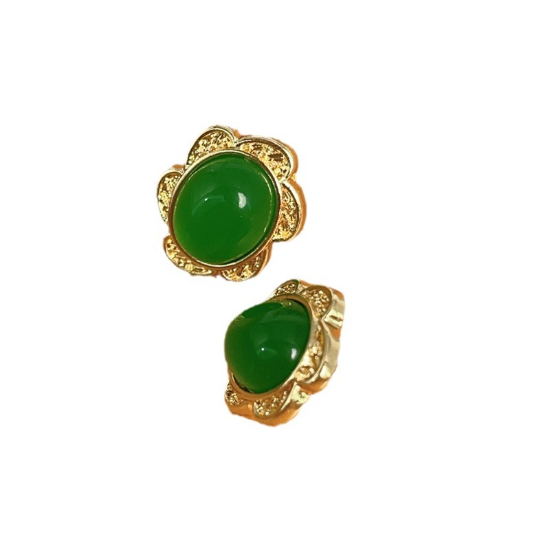Boucles d'oreilles en jade vert aiguille en argent 925, style national vintage, fleurs de tempérament, Hetian Yunv