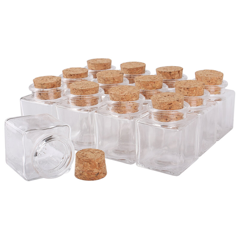 2 Pieces 50ml Transparent Square Glass Bottles with Cork Stopper Empty Spice Jars for Art Crafts Wedding Favors