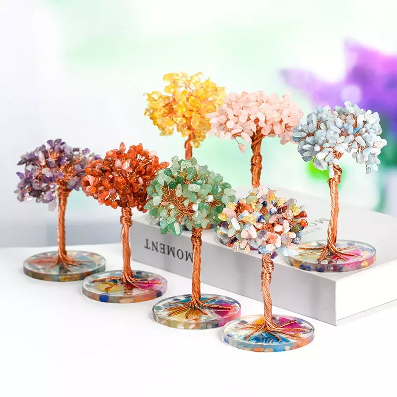Cristallo naturale agata Base albero di cristallo ornamento artigianato ametista ricchezza albero Home Office Desktop Wishing Tree Decoration