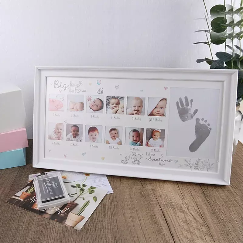 Lua cheia Photo Frame comemorativa para bebê recém-nascido, mão e pé impressão, registro de crescimento do bebê DIY, Body-Print Set Table, lembrança das crianças