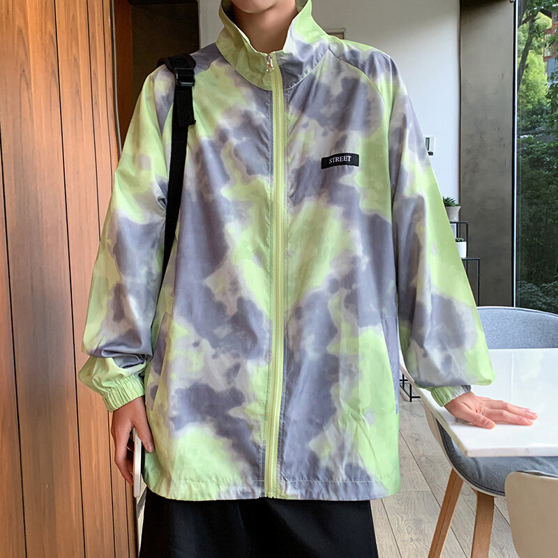 Mantel Tabir Surya Pria Baru Musim Panas Busana Kasual Pakaian Pria Harian Dasi Tipis Anti-UV Pakaian Belanja Atasan Longgar untuk Pria