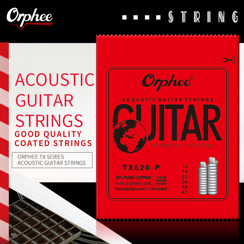 ORPHEE-ミディアムカーボンスチールアコースティックギター,六角形コア,赤,銅巻き,ギターパーツ,アクセサリー