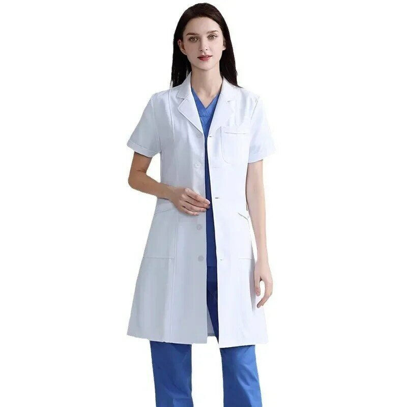 High End White Coat for Male Doctors Short and Long Sleeved Work Clothes for Female Medical Students Medical Beauty Nurses