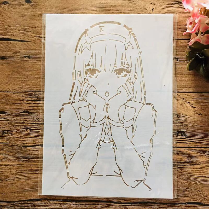 A4 29cm Anime Null Zwei Liebling In Die FranXX DIY Schichtung Schablonen Malerei Sammelalbum Färbung Relief Album Decor Vorlage