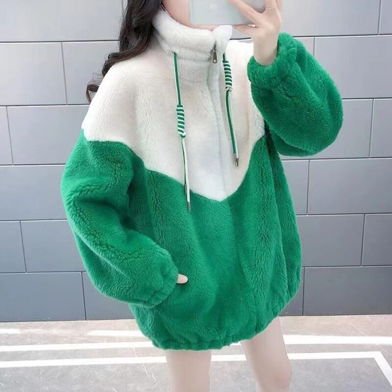 Thick Lamb Fur Jacket for Women, Imitation Rabbit Hair, Splicing Coat, Female Outwear, Shearling, Autumn and Winter