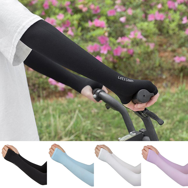 1 Pair Men Women Thin Long Arm Sleeves Ice Arm Sleeve For Driving UV Protection Ice Silk Gloves Sunscreen Silk Sleeve Parts