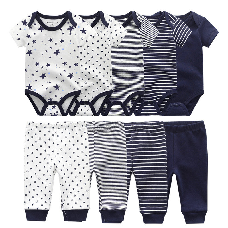 Unisex 6/9/10Pieces Cotton New Born Bodysuits+Pants Baby Girl Clothes Sets Cartoon Print Short Sleeve Baby Boy Clothes Bebes