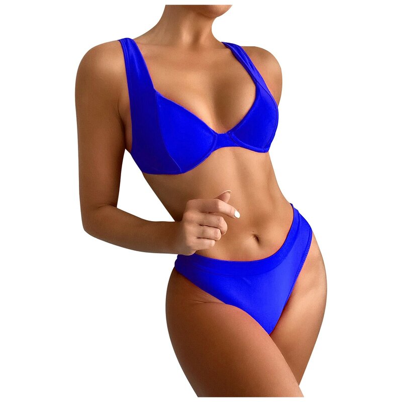 Günstige Bikini Hohe Taille Set 2021 Neue Bademode Frauen 2 Stück Sport frauen Bikinis Kostenloser Versand Badeanzüge Frau Bademode 2022