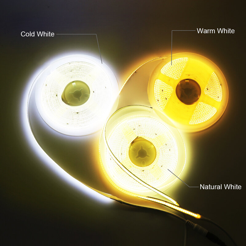 Bande lumineuse LED COB haute densité, lumières linéaires flexibles, blanc chaud naturel, 5V, 12V, 24V, PCB, 320, 480, 384, 528, 5mm, 3mm, 8mm
