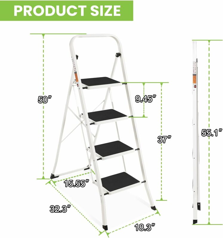SPIEK-Banqueta dobrável com pedal antiderrapante largo, escadas leves para cozinha doméstica, escada de 4 passos, capacidade de 330lbs