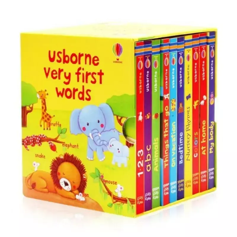 10 buah/set buku bahasa Inggris Usborne kata-kata pertama buku papan Hardcover pencerahan anak-anak mainan pendidikan gambar buku teks