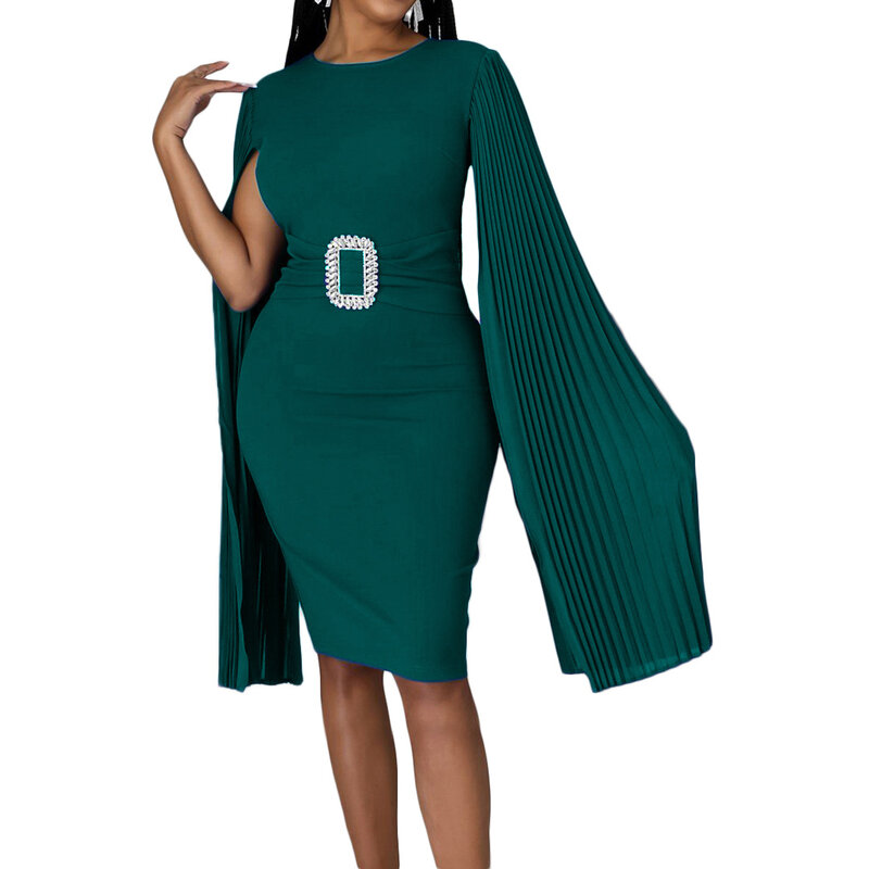 여성용 아프리카 긴 소매 O-넥 폴리에스터 드레스, 우아한 아프리카 파티 드레스, 레드 그린 블루 블랙 무릎 길이 드레스 S-3XL, 가을