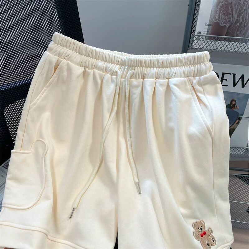 Casual sports bear embroidered shorts female summer widelegged high-waisted outside wear five-minute trousers Japanese versatile