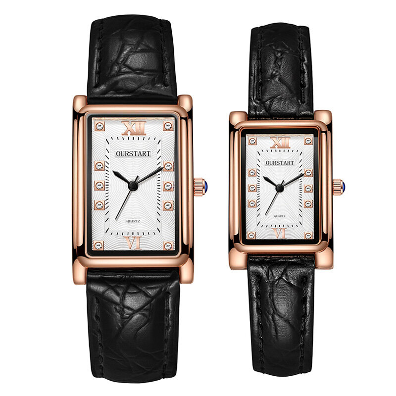 男性と女性のための長方形のクォーツ時計,革の腕時計,カジュアル,カップルへのギフト,新しい2022