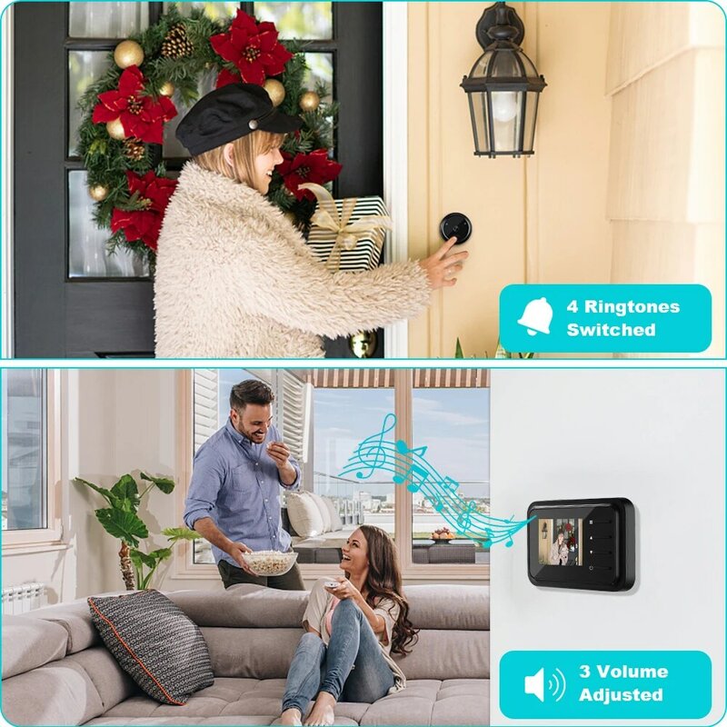 Sectyme-Smart Peephole campainha câmera, 2.4 polegadas, registro automático, anel eletrônico, IR Night Vision, campainha de vídeo, Home Peephole Viewer