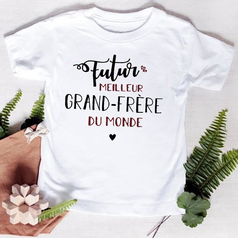 Przyszłość wielki brat/siostra na świecie koszulka dziecięca ogłoszenie dziecka ciąża dziecko T Shirt letnie chłopcy dziewczęta ubrania prezenty