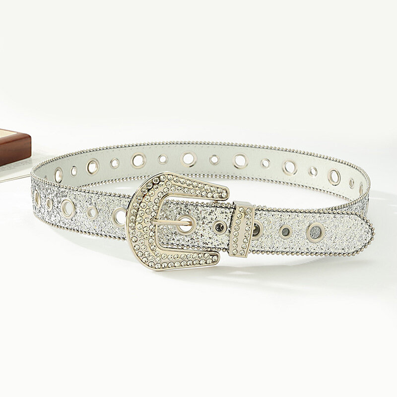 Cintura da donna Y2K cintura colorata con fibbia a diamante cintura Versatile alla moda semplice