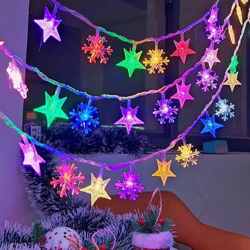 Guirnalda de luces navideñas para exteriores, cadena de luces LED con forma de estrella de copo de nieve, batería/USB, decoración de árbol y vacaciones de Año Nuevo, 1,5 M-50M, 2024