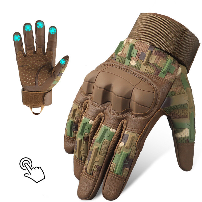 Sarung tangan militer taktis pelindung keamanan, sarung tangan berburu dan mendaki tempur senapan angin dengan semua jari untuk pria