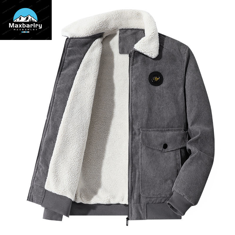 Jaqueta retrô de veludo masculino monocromática, lapela com zíper, jaqueta de lã, parka quente, alta qualidade, novo estilo, inverno, 2023
