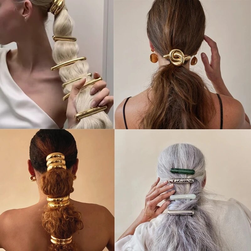 Ikat rambut logam berbentuk U tebal, tali ikat kepala elastis Scrunchies ikat kepala alat Fashion aksesoris rambut wanita