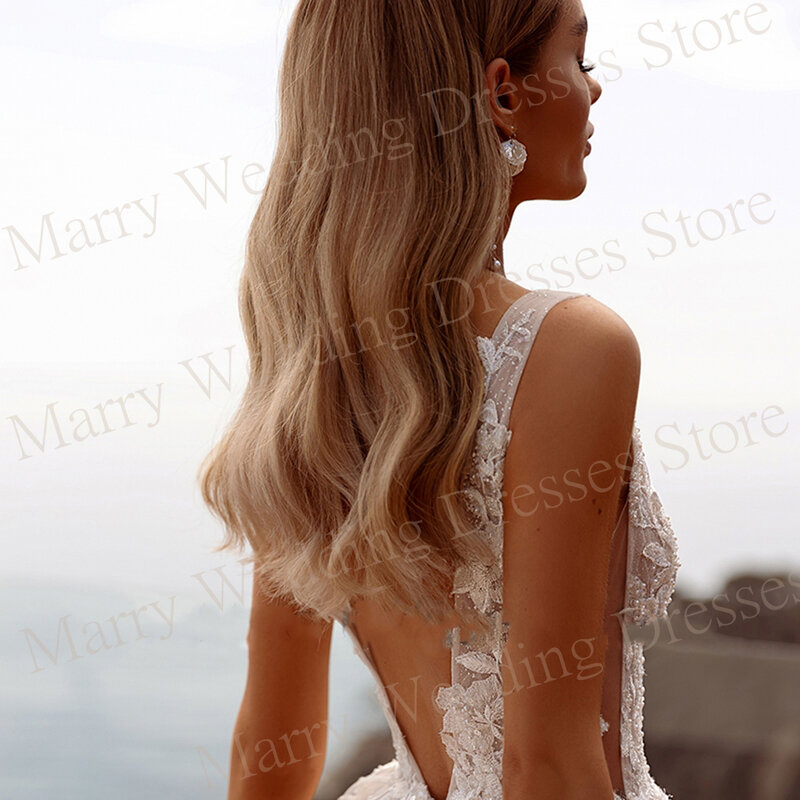 2024 wdzięczne wykwintne damskie suknie ślubne z dekoltem w szpic koronkowe aplikacje suknie ślubne z wysokim rozcięciem