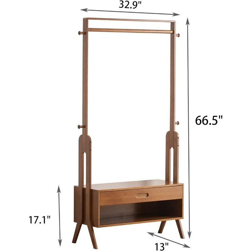 Garment Rack Freestanding Closet Organizers and Storage Drawers with Seat&Hooks, Coat Rack, Open Wardrobe for Entr