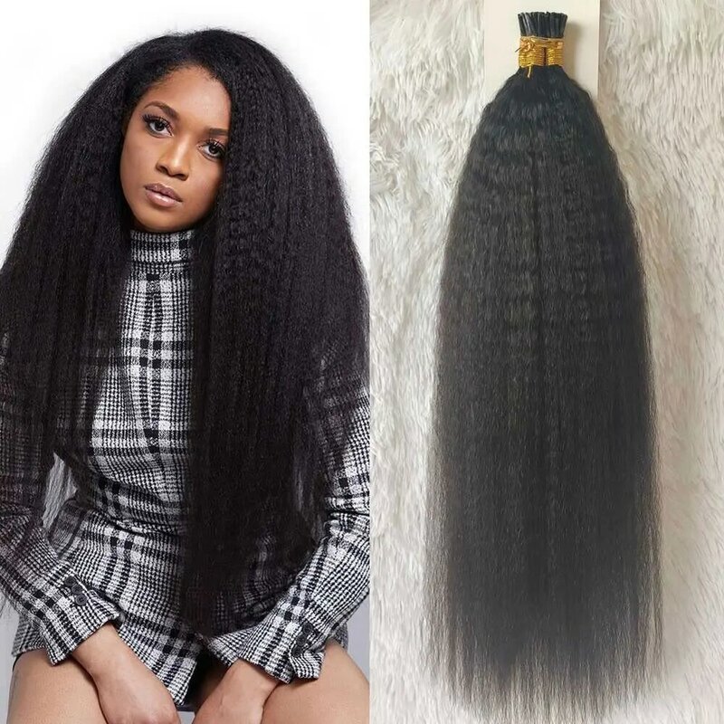 Kinky Straight Hair Extensions para mulheres negras, Keratin Stick Tipped, 100 cabelo humano, 100 pcs por pacote, 100 pcs
