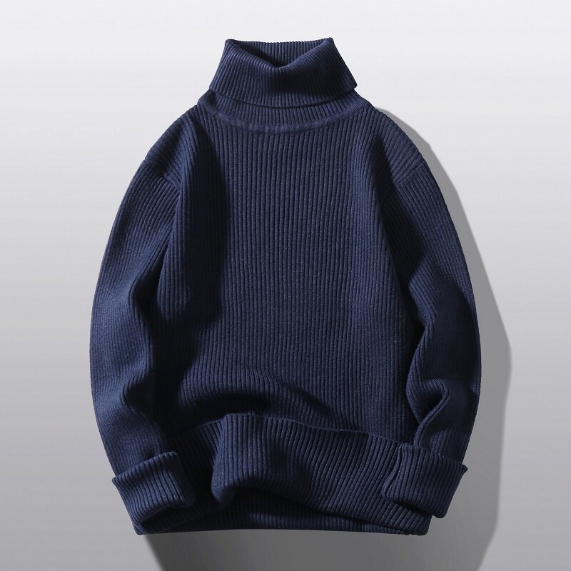 2022 Long Sleeve Sweater Men's Solid Color Turtleneck  Fashion Knitted Sweater Casual Slim Pullover Tops Mens Clothes