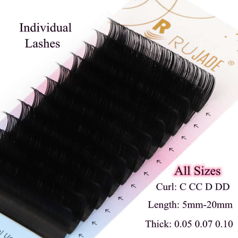 RUJADE All Sizes Natural Eyelashes Extension Matte Black Russian Volume Eyelashes Soft Silk Classic Individual False Mink Lashes