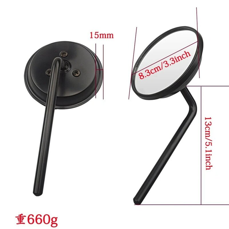 1Pair 8mm Black Motorcycle Stainless Steel Back View Mirror Classic Retro Vintage Round Rearview Mirror