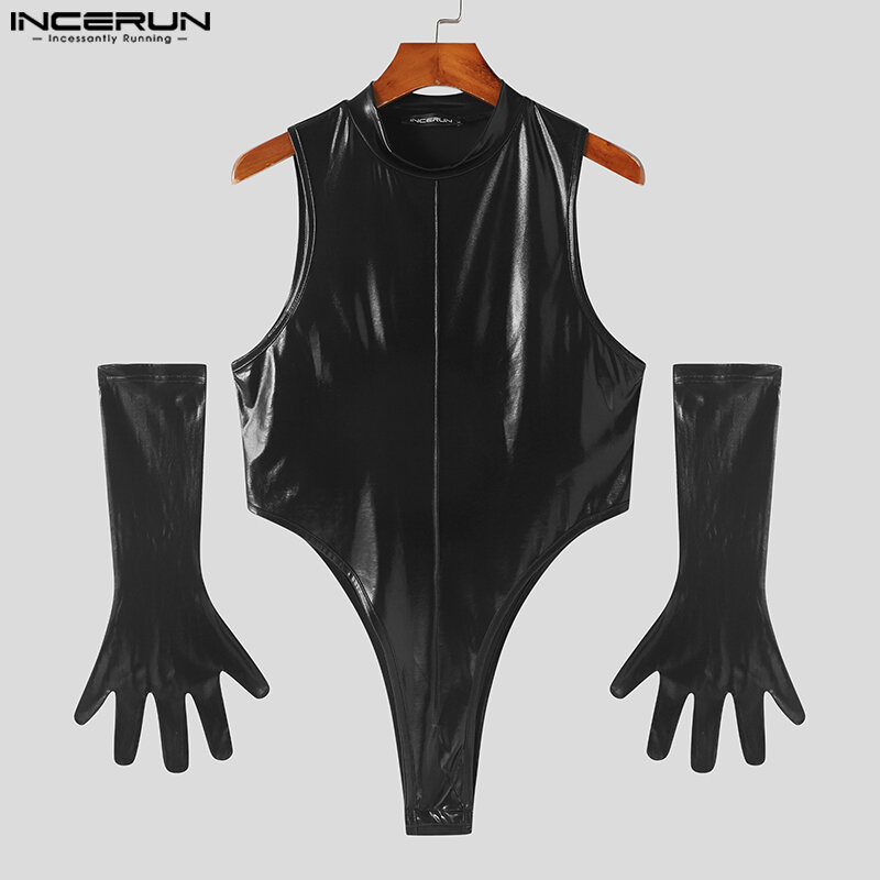 Sexy Style Mens Homewear Jumpsuits INCERUN 2024 Fashionable Flash Fabric Glove Design Loungewear Male Sleeveless Bodysuits S-5XL