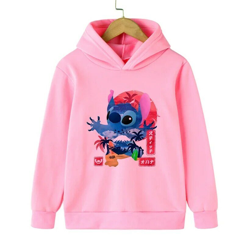 เสื้อสเวตเตอร์มีฮู้ดสำหรับเด็กผู้ชายเสื้อเด็กผู้หญิงเด็กน้อยเสื้อยืดแขนยาว Disney Stitch ลายการ์ตูน