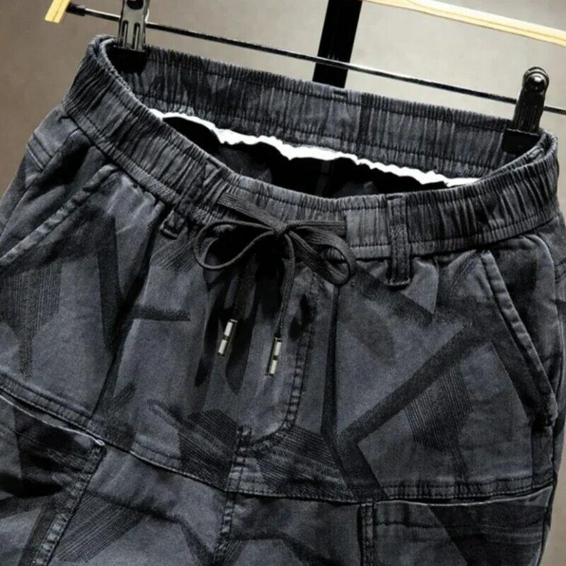 Pantalones cortos Cargo elásticos para hombre, Pantalón corto con múltiples bolsillos, ancho, holgado, de algodón, Harajuku, ropa de moda, 2024