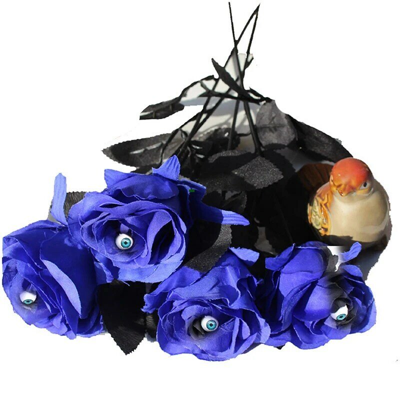 1PC 41cm Horror Flower Rose Artificial Flower With Eyeball Halloween Supplies 41cm Black Fake Flower Cosplay Costume Accessories