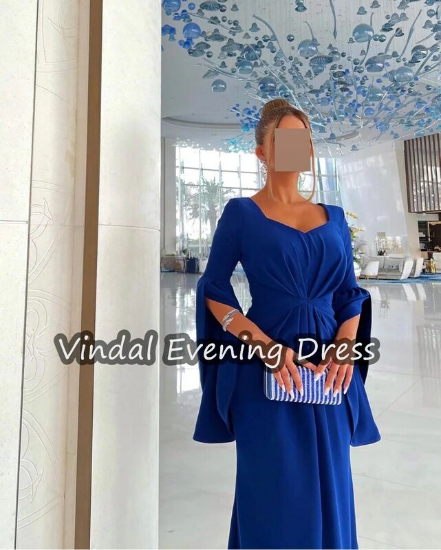 Vindal Sweetheart Neckline Evening Dress Floor Length Crepe Elegant Ruffle Built-in Bra Saudi Arabia 1/2 Sleeves For Woman 2024
